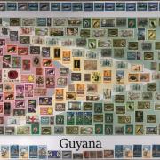 Collage Guyanese flag with stamps